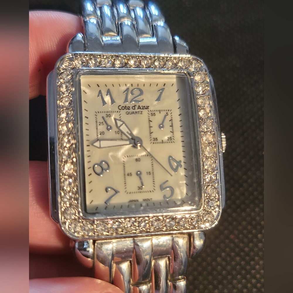 Cote D'Azur silver tone, mother of pearl watch